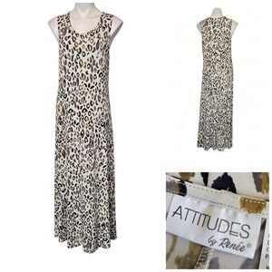 Attitudes by Renee Animal Print Sleeveless Maxi Dress Tan Gold Purple Medium